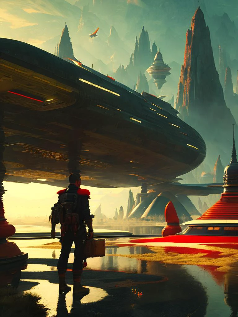 world of the future, 1950's, in the style of craig mullins and ruan jia and emil melmoth