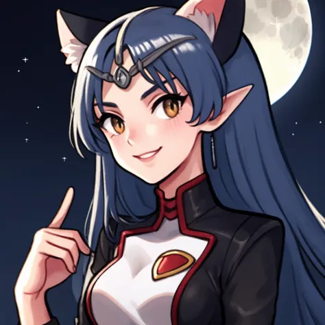 <lyco:crestofthestars_lafiel-10:1.0> abriel lafiel, circlet, bodysuit, upper body, night sky, detailed full moon <lyco:KawaiiVibes_V3_prunned_fp16:1.4>, seductive smile, cat_ears
