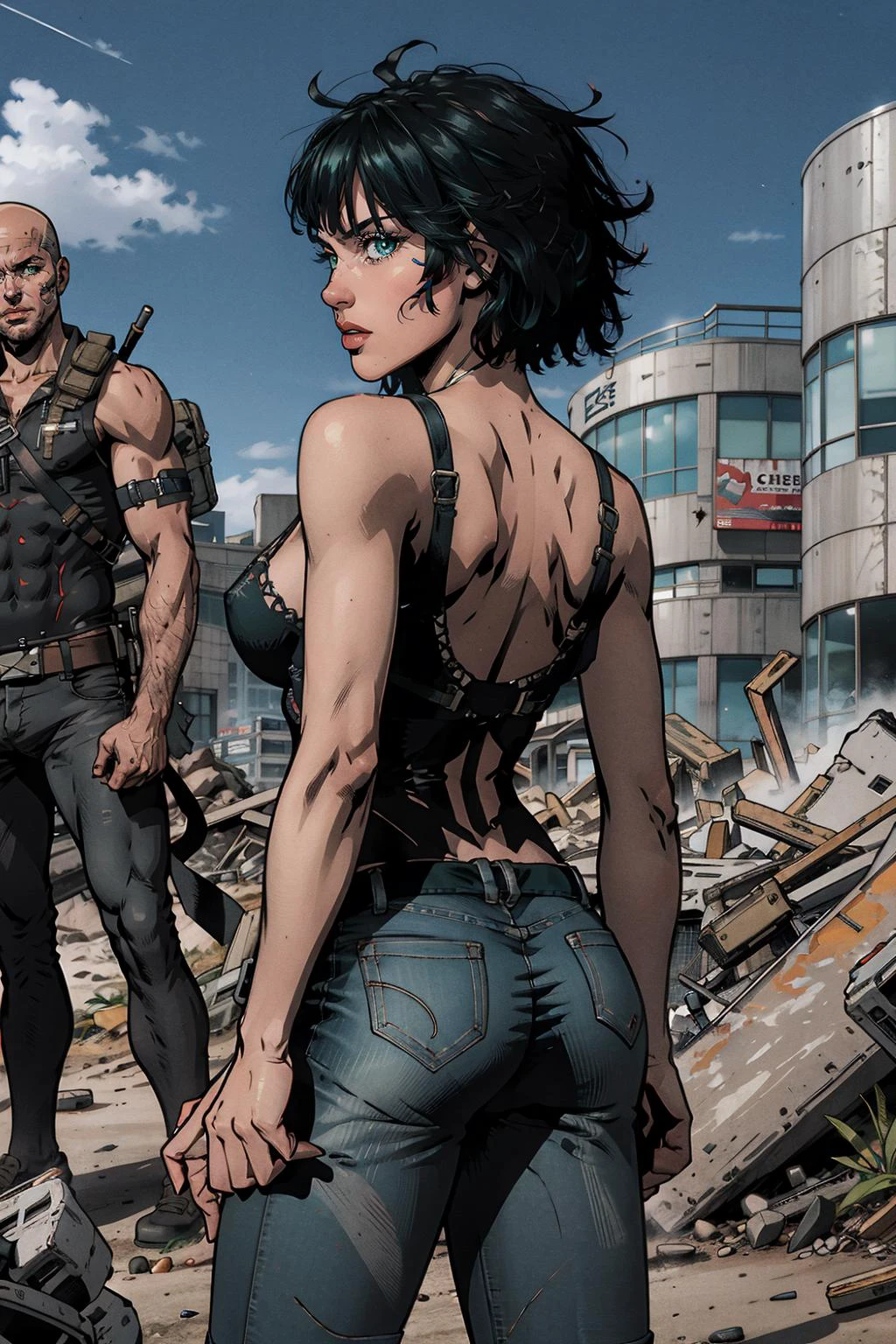 1girl, wasteland, telekinesis, pose, from behind,
masterpiece, best quality, <lora:FubukiOPM:1> fubukiopm