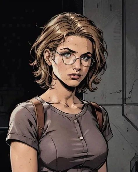 comic artwork of [a pretty woman|<lora:Character-friends_rachel_green_v1.1:0.45> rachel green|<lora:Emmy Rossum LoRA:0.95> emmy rossum], short blonde hair, glasses, epic, dynamic shadows, cinematic lighting, upper body, crosshatching, 2D, Sharp, Detailed, HD, HDR, High Quality, High Resolution, Masterpiece