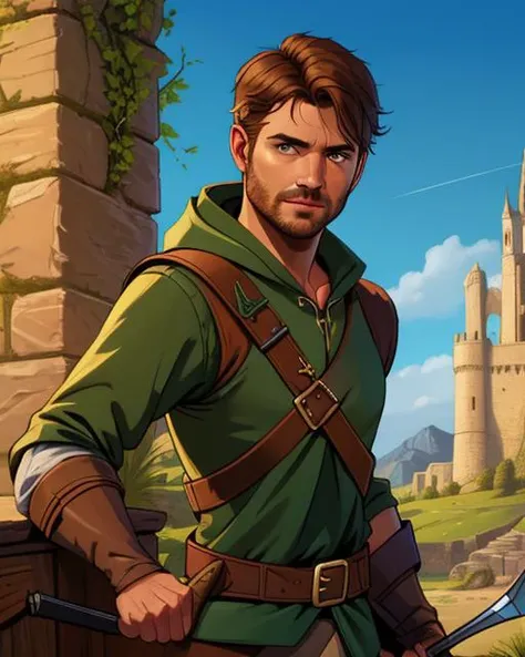 Digital comic painting, of Robin Hood, portrait, 2D, digital artwork, detailed, sharp, HD, HDR, 8K, best quality, best resolution