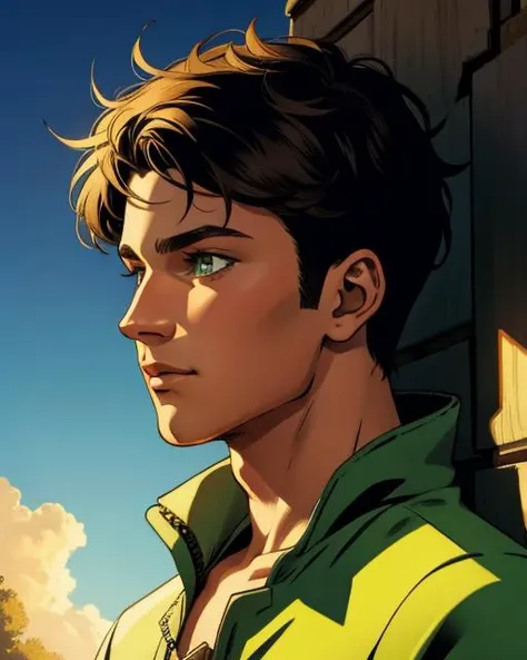 Digital comic painting, of Peter Pan, portrait, 2D, digital artwork, detailed, sharp, HD, HDR, 8K, best quality, best resolution
