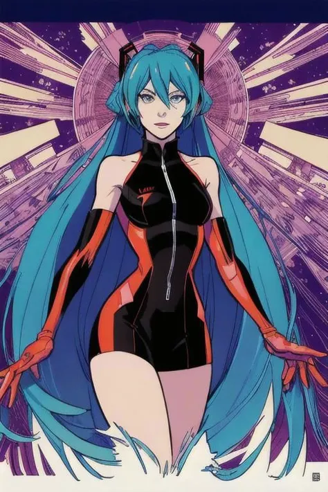 {{1 female},{{{{{Tabletop++, Highest quality++, Super detailed+, Ultra-high resolution,(Realistic:1.4)Cowboy Shot,Hatsune Miku, (VOCALOID)RAW Photos,(Hatsune Miku)+,(Hatsune Miku)+, (VOCALOID) Expressionless, Light blue hair, Red eyes ,clavicle, Twin tails, ((black doll suit girl 1.6)),so beautiful, Highest quality, Absurd, One Girl, Brainwashed,}}}} Hollow Eyes,(Eyes glow red :1.4)), ((Huge boobs:1.1))、(The shape of the genitals is clearly visible)) cyber punk, Dark Lab, Dark Room,(Neon Light:1.2), (night:1.5), (Stand up and raise your right arm in a salute, Place your left hand on your hip)