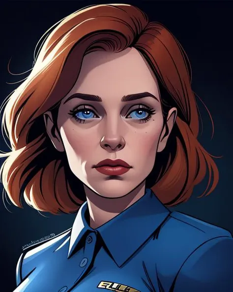 Digital comic painting, of Dana Scully, portrait, FBI Agent, 2D, digital artwork, detailed, sharp, HD, HDR, 8K, best quality, best resolution
