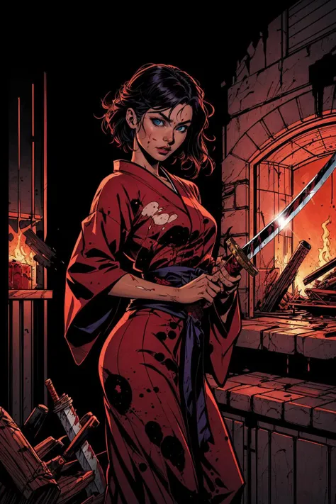 masterpiece, best quality, a yandere woman in a bloody yukata, holding a katana and a katana in her hand with blood all over her body, Artgerm, anime art, concept art, fantasy art, arson, <lora:backlight_slider_v10:-1> <lora:add_detail:0.5>,
