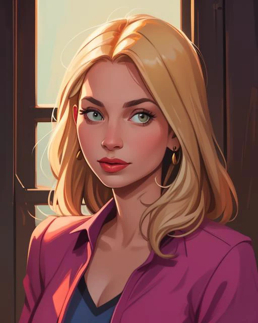 Digital comic painting, of Phoebe Buffay, portrait, 2D, digital artwork, detailed, sharp, HD, HDR, 8K, best quality, best resolution