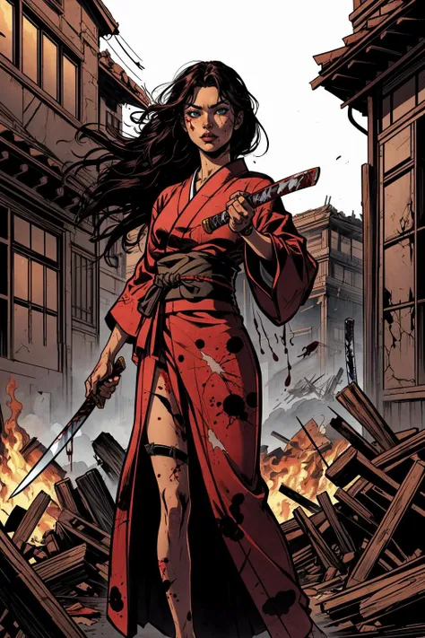 masterpiece, best quality, a yandere woman in a bloody yukata, holding a katana and a katana in her hand with blood all over her body, Artgerm, anime art, concept art, fantasy art, arson, <lora:backlight_slider_v10:-1> <lora:add_detail:0.5>,