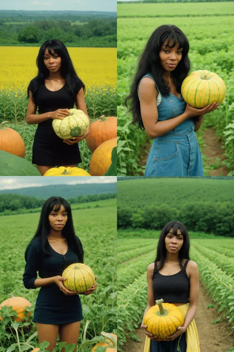 <lora:dnnasmmr:1> dnnasmmr, woman, holding, large pumpkin, field
