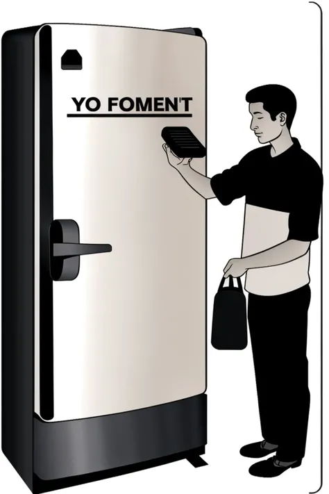 (drawing illustration of person Offer motivational speeches to your fridge magnets before grabbing a snack. :1) , ( do_dont :1.2)