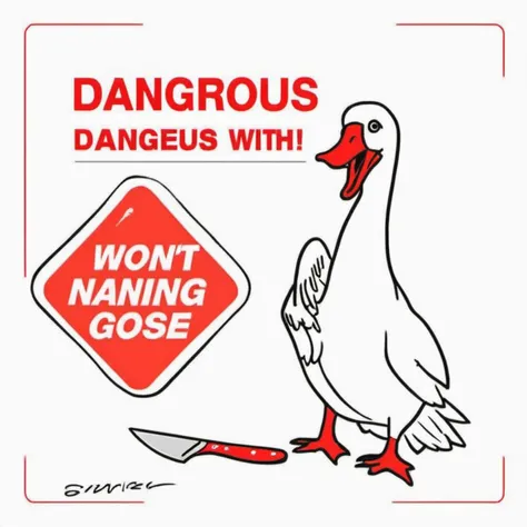 instructions dangerous (goose with sharp knife:1.1), caution, human, don't feed,
funny,
<lora:Do_Dont:1>