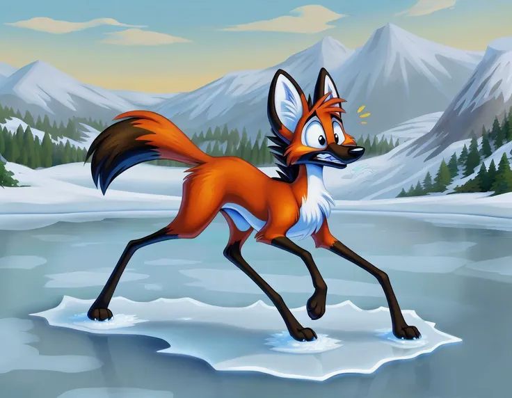 by cytricacid
maned wolf, toon \(style\), feral, on all fours, stumbling, (very long legs:1.1), scared, careful, silly expression, walking on cracking ice.
on frozen lake, detailed complex artistic color background, magic glowing.
masterpiece, best quality, absurdres.
<lora:cytricacid_1.0:1>