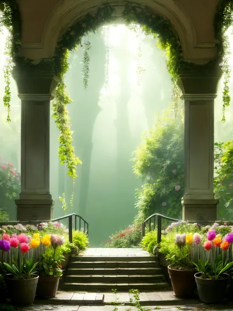 best quality, masterpiece, jp-Marta-325 1girl, solo, (full body:0.6), detailed background, detailed face, (<lora:BioshockAEST:0.6>, art deco, BioshockAEST theme:1.1), biomancer, wizard sleeveless robes, floral accessories, harnessing plant magic, glowing organic motifs, gracefully controlling plants, bursting with blossoms, , poisonous vines, , herbal elixir, , flourishing foliage, tulips, , marigolds, overgrown path in background, floral storm, bioluminescence, ethereal magical atmosphere, <lora:detail_slider_v4:2