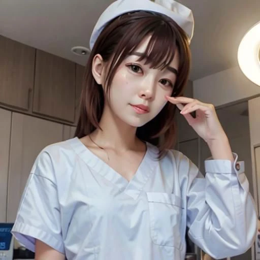 masterpiece,high quality, high resolution,ultra detailed,8k,surgeon,straight hair,two girls,pretty,black surgical gown,light blue gloves,brown short hair,surgical cap,eighteen years old,,standing surrounding the bed,operating room,big surgical lights,heart monitor,many medical devices,from side,steshoscope,(((evil smile,blood on clothes,smile))),glare at wiewer,look down