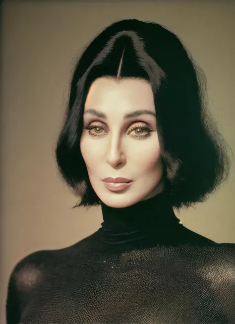 analog style, modelshoot style, A stunning intricate full color portrait of (Cher:1), wearing a black turtleneck, epic character composition, by ilya kuvshinov, alessio albi, nina masic, sharp focus, natural lighting, subsurface scattering, f2, 35mm, film grain, <lyco:Cher:1.0>