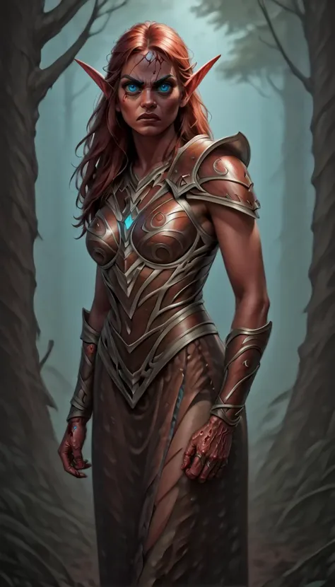 score_10, score_9, score_8_up, score_7_up, score_6_up, embedding:zPDXLxxx.pt, embedding:zPDXLrl.pt, embedding:PnyCmicXLPOS.pt, western comic book style, realistic, ((blood elf, red skin color, large Light Blue eyes <lora:eyesize:-0.5>, red hair color, glaring, wears red colored battle armor, in The Forest of Mirrors: A place where reality is distorted and nothing is as it seems ) :1.35), ((detailed face, detailed hair, detailed skin, detailed body, detailed background):1.35), <lora:repair_slider:1>