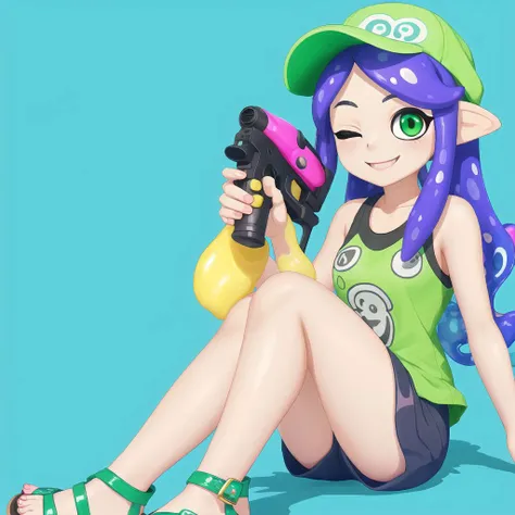 <lora:retro_ham_avas_jun_rifl:1>,


1girl, ;\), ebii \(splatoon\), green eyes, hat, long hair, looking at viewer, miura \(splatoon\), one eye closed, sandals, sea slug, smile, upper body
