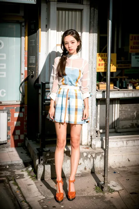 street, saigon, analog film movie style, vivid color, film grain, cinematic lighting, low saturation, high contrast, beautiful girl, perfect anatomy, slender body, long pony tail hair, beautiful eyes, plaid dress, pantyhose, (full body:1.4), (masterpiece:1.2), best quality, high quality, (absurdres:1.2), (realistic:1.2), 8k, raw, ultrarealistic, <lora:test10:0.7> <lora:Oldsaigon-v1.0:0.6>