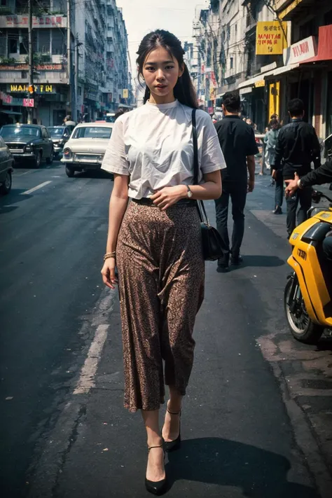 Ultra-realistic 8k CG,masterpiece,best quality,(photorealistic:1.2),HDR,RAW photo,(film grain:1.1),((Depth of field)),(looking at viewer:1.2),street,saigon, 1girl, blouse, (full body)),
<lora:saigon:0.6>,, (masterpiece,best quality:1.5)