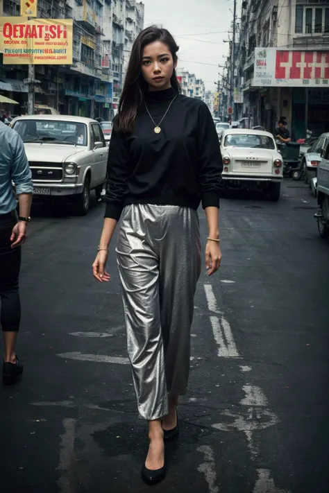 Ultra-realistic 8k CG,masterpiece,best quality,(photorealistic:1.2),HDR,RAW photo, (film grain:1.1), ((Depth of field)),(looking at viewer:1.2), street, saigon, 1girl, pants, (full body)),
<lora:saigon:0.6>,, (masterpiece,best quality:1.5)