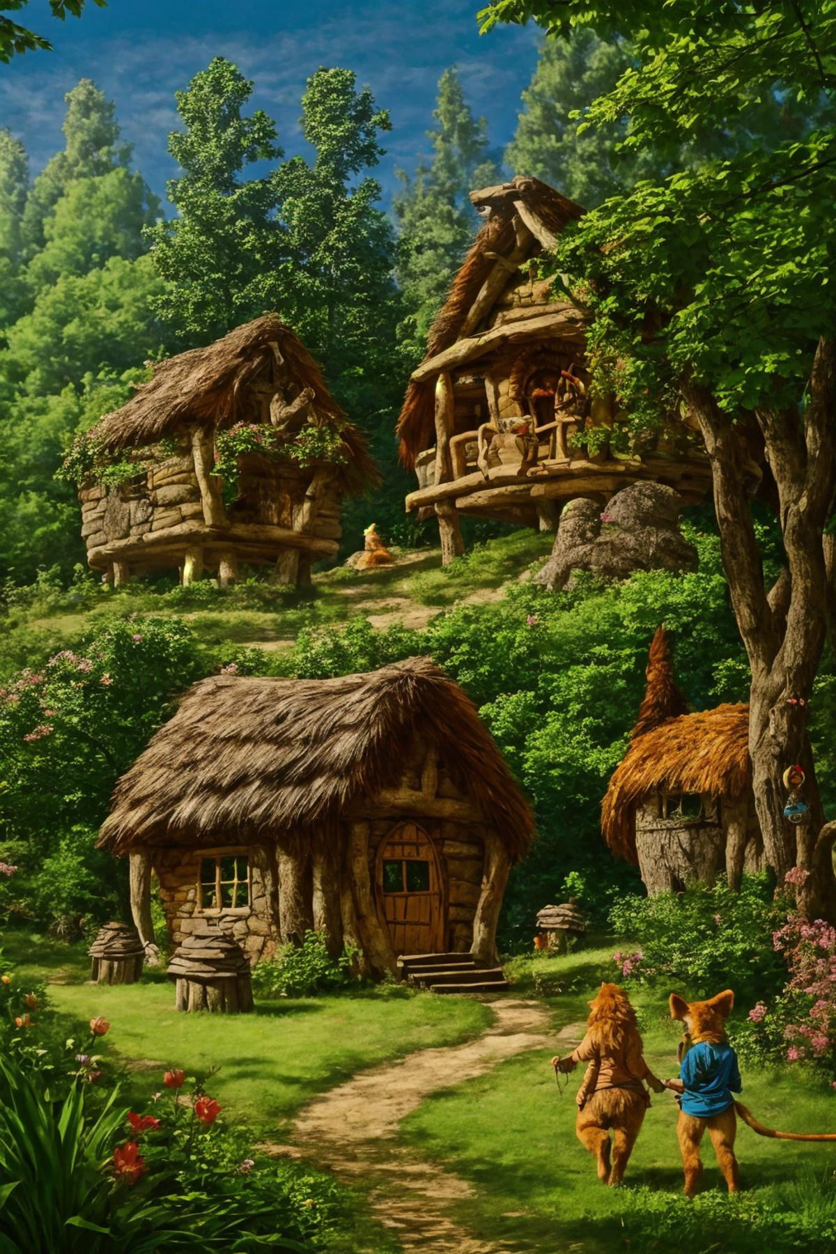 furry troll village in a forest, style of larry elmore, style of Mattias Adolfsson, <lora:waterVFX:0.25> <hypernet:b34tInstatronicA_v10:1> <lora:b34t_instograph_v2:0.5> <lora:add_detail:0.5>