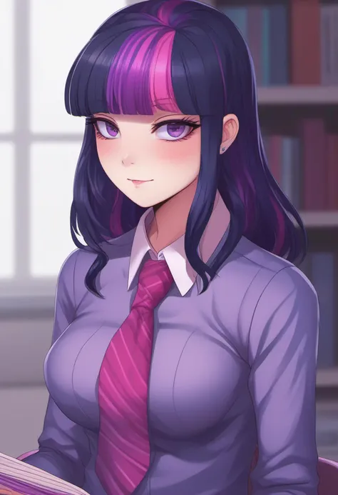 a [cute|stunning] anime [woman|girl] twiggy as business lady in an office, purple eyes, purple hair with a pink stripe, vibrant colors, gorgeous, majestic, (art by Alena Aenami), (art by Beeple), (art by clive barker), professional, intricate detail, countershading, beautiful, Refined, trending on pixiv, keyart, denoise, sharp focus <lora:twiggyxlv3:1> ~*~aesthetic~*~, *~cinematic~*~ (masterpiece, top quality, best quality, official art, beautiful and aesthetic:1.2), (1girl), extremely detailed,(colorful:1.1) highest detailed, 2D, waifu