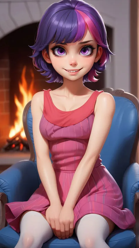 (masterpiece:1.1),(best quality:1.2),solo,1girl,smile,looking at viewer,sitting,chair,christmas costume,red dress,fireplace,Twiggy,a [cute|stunning] anime [woman|girl] twiggy,purple eyes,purple hair with a pink stripe,vibrant colors,gorgeous,majestic,(art by Alena Aenami),(art by Beeple),(art by clive barker),professional,intricate detail,countershading,beautiful,Refined,trending on pixiv,keyart,denoise,sharp focus ,<lora:twiggyxlv3:1>, ~*~aesthetic~*~,*~cinematic~*~ (masterpiece, top quality, best quality, official art, beautiful and aesthetic:1.2),(1girl),extremely detailed,(colorful:1.1) highest detailed,2D,waifu,