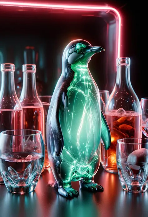 glass penguin, bottles and glasses, a lot of dishes, neon, High detail RAW color Photo, 8k, tranzp <lora:tranzp:1.2> <lora:xl_more_art-full_v1:0.8>