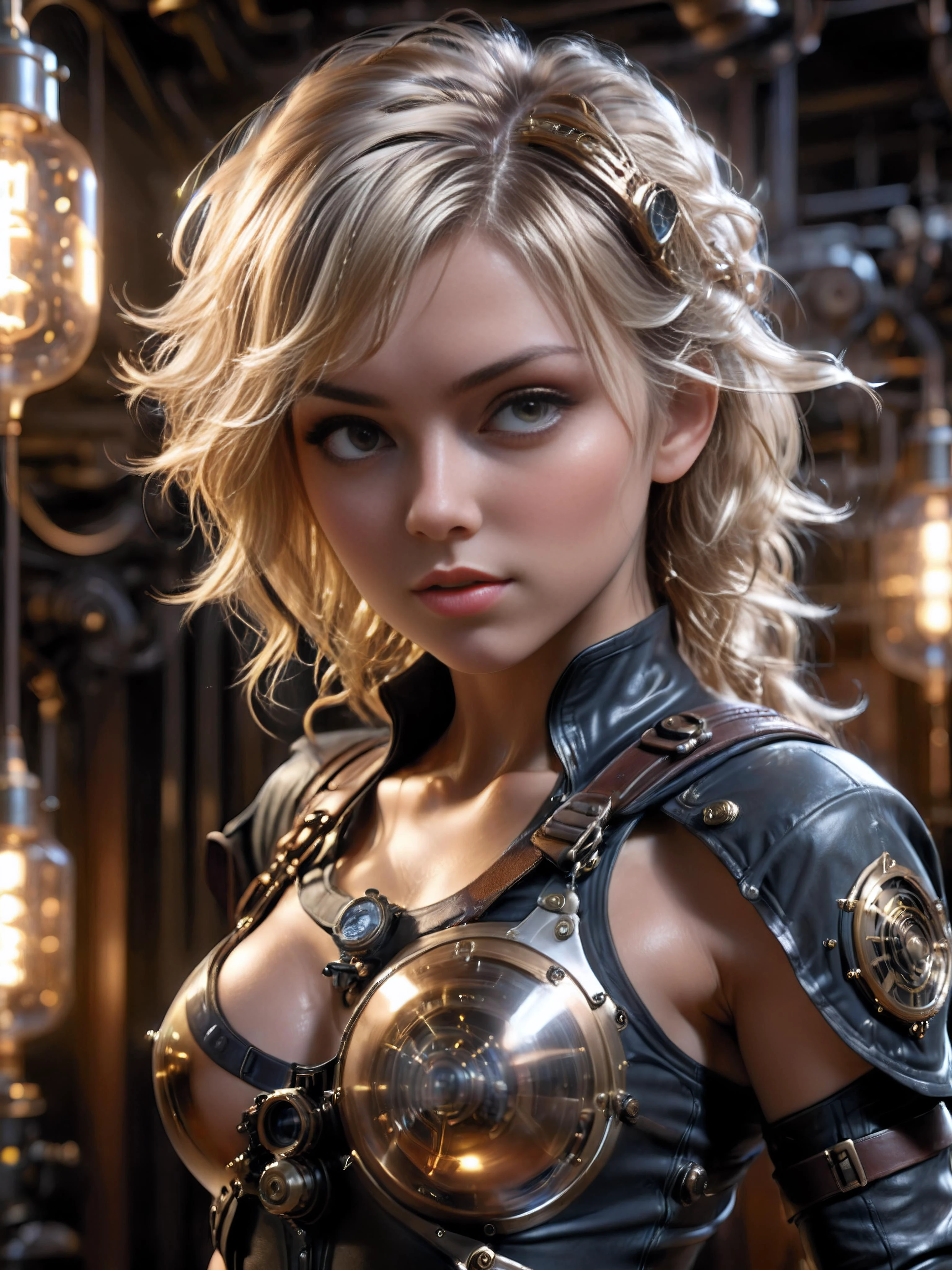maximum fidelity, ultra high detail, ultra HD, Panavision Millennium DXL2 8k hyperrealism filter of a 2.5D render (1girl), medium breasts, tan, dewy skin, sweaty skin, wavy blonde hair, ninja t-shirt, ninja girl, full body, <lora:xl_yamer_style-2.0:0.3> <lora:theTalosProject_v11:0.3> <lora:babes_20:0.4> <lora:SDS_Particle_Flow:0.5> SDS_Particle_Flow <lora:tranzp-sdxl:0.4> tranzp <lora:SteampunkXL_V1:0.5> steampunk <lora:add-detail-xl:2> <lora:AdvancedEnhancerXLv2:0.8> <lora:fantasticHackerStyleBailing_v1015:0.3>, full focus, BREAK lighting, tan highlights, mahogany shadows, incandescent bulb midtones, luminous reflections, rtx on, subsurface scattering, dynamic hdr tone mapping, volumetric lighting, screenspace reflection, Physically-Based Rendering