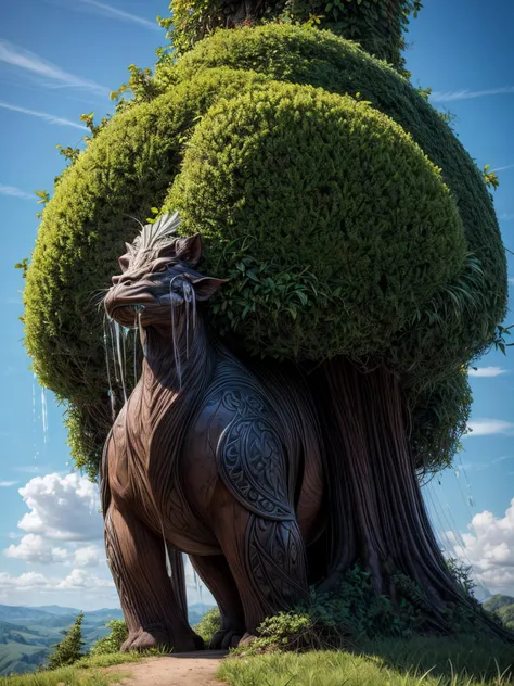 long shot scenic professional photograph of (1man,(ornate fantasy marked skin:1.6)), (ornate:1.3) (muscled:1.1), (ornately engraved embossed:1.4) (polished:0.4) (wooden skin:1.2),( sprouting leaves, small twigs:0.3), dewy skin, sweaty skin, (nice floral hair:0.6), stoic guardian pose, (Spriggan druid warrior:1.1), full body, light orange eyes, fire magic accents, <lora:xl_yamer_style-2.0:1> <lora:theTalosProject_v11:1> <lora:add_detail:2> <lora:SDS_Particle_Flow:0.2> SDS_Particle_Flow <lora:tranzp-sdxl:0.8> tranzp <lora:zoom_slider_v1:-6>, RAW candid cinema, 16mm, color graded portra 400 film, remarkable color, ultra realistic, textured skin, remarkable detailed pupils, realistic dull skin noise, visible skin detail, skin fuzz, dry skin, shot with cinematic camera, perfect viewpoint, highly detailed, wide-angle lens, hyper realistic, with dramatic sky, polarizing filter, natural lighting, vivid colors, everything in sharp focus, HDR, UHD, 64K