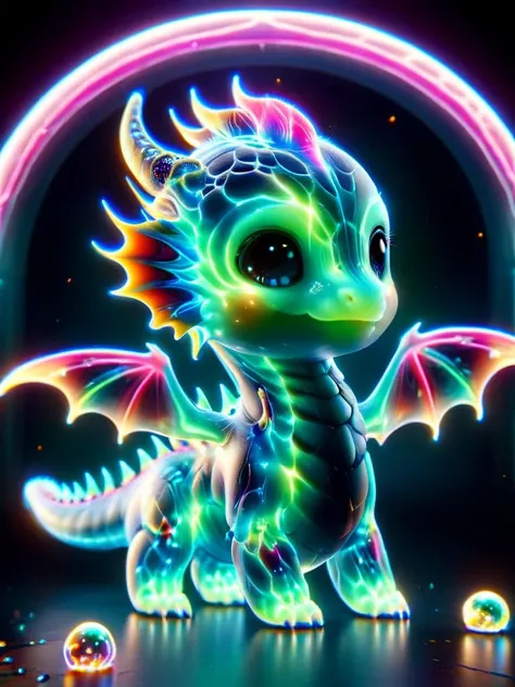 ral-smoldragons, a small dragon with glas body and glowing neon veins, made out of tranzp in mythical rainbow forest <lora:ral-smoldragons-sdxl:0.8> <lora:tranzp:1>