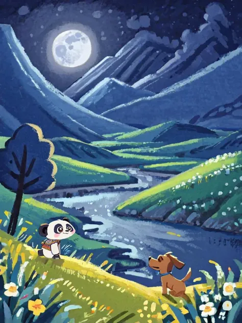 moon,star \(sky\), night, cloudy sky, wind,
mountain far away, river, a huge panda,
grasslands, flower, rock, tree,
AMLC, AMLCSOLO,
<lora:AMLC_XL:1>