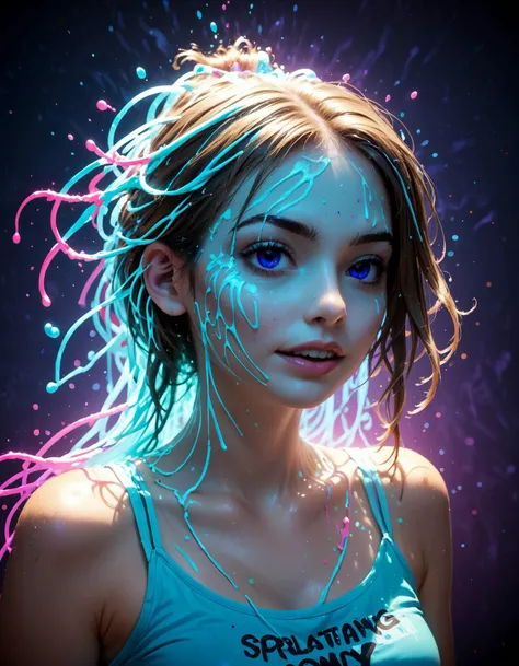 woman sprayed with silly string in her hair, under a uv light