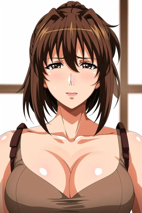 (day),Simple White Background,
Standing at attention,
bare shoulders, cleavage,collarbone,brown shirt,suspenders,
<lora:Sayoko_Kagami_HelterSkelter-KK77-V1:0.7>,
brown eyes, brown hair, Bangs,short hair, ponytail, lipstick, 
<lora:Mariana_Luciano_NON_VIRGIN-KK77-V1:0.3>,<lora:more_details:0.1>,
1 girl, 20yo,Young female,Beautiful Finger,Beautiful long legs,Beautiful body,Beautiful Nose,Beautiful character design, perfect eyes, perfect face,expressive eyes,perfect balance,
looking at viewer,(Focus on her face),closed mouth, (innocent_big_eyes:1.0),Light_Smile,
official art,extremely detailed CG unity 8k wallpaper, perfect lighting,Colorful, Bright_Front_face_Lighting,shiny skin, 
(masterpiece:1.0),(best_quality:1.0), ultra high res,4K,ultra-detailed,
photography, 8K, HDR, highres, absurdres:1.2, Kodak portra 400, film grain, blurry background, bokeh:1.2, lens flare, (vibrant_color:1.2),professional photograph, 
(Beautiful,large_Breasts:1.4), (beautiful_face:1.5),(narrow_waist),