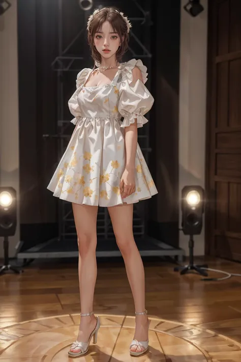 8k,highres,absurdres,masterpiece,best quality,original,extremely detailed CG,extremely detailed wallpaper,perfect lighting,<lyco:GoodHands-beta2:1>,
1girl,solo,blurry_background,looking_at_viewer,standing on the stage,
<lora:puff_dress:0.6>,(puff_dress),