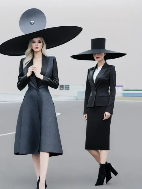 <lora:Avant-gardeFashion:1>a woman with a large hat on her head and a woman with a large hat on her head Avant-garde Fashion