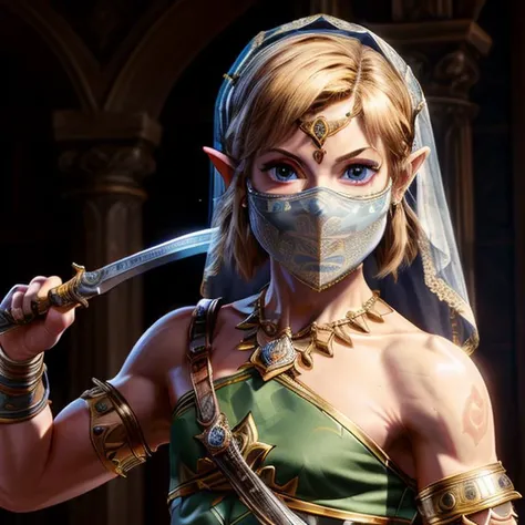 <lora:add_detail:1> add_detail, masterpiece, detailed, 8k, dim lighting,
<lora:gerudo_set, face veil, jewelry:0.4> gerudo_set, (face veil:1.1), jewelry,
girly male, full body shot, holding sword, fighting stance,