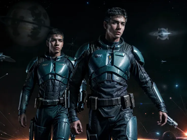 Action movement dynamic pose,Photograph,22yo slim angry Man fm_shay wearing futuristic mage uniform,(Space bounty hunters chasing galactic criminals.),blood splatter,bokeh,cinematic hd 8k highly detailed,trending artstation,at night,colorful,((full sharp, highly detailed skin)),<lora:fm_shay:0.8>,