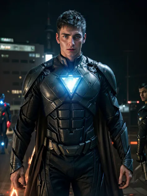 Photograph,22yo slim angry Man fm_shay wearing futuristic mage uniform,(Superhero team vs. supervillain team.),blood splatter,bokeh,cinematic hd 8k highly detailed,trending artstation,at night,colorful,((full sharp, highly detailed skin)),<lora:fm_shay:0.8>,