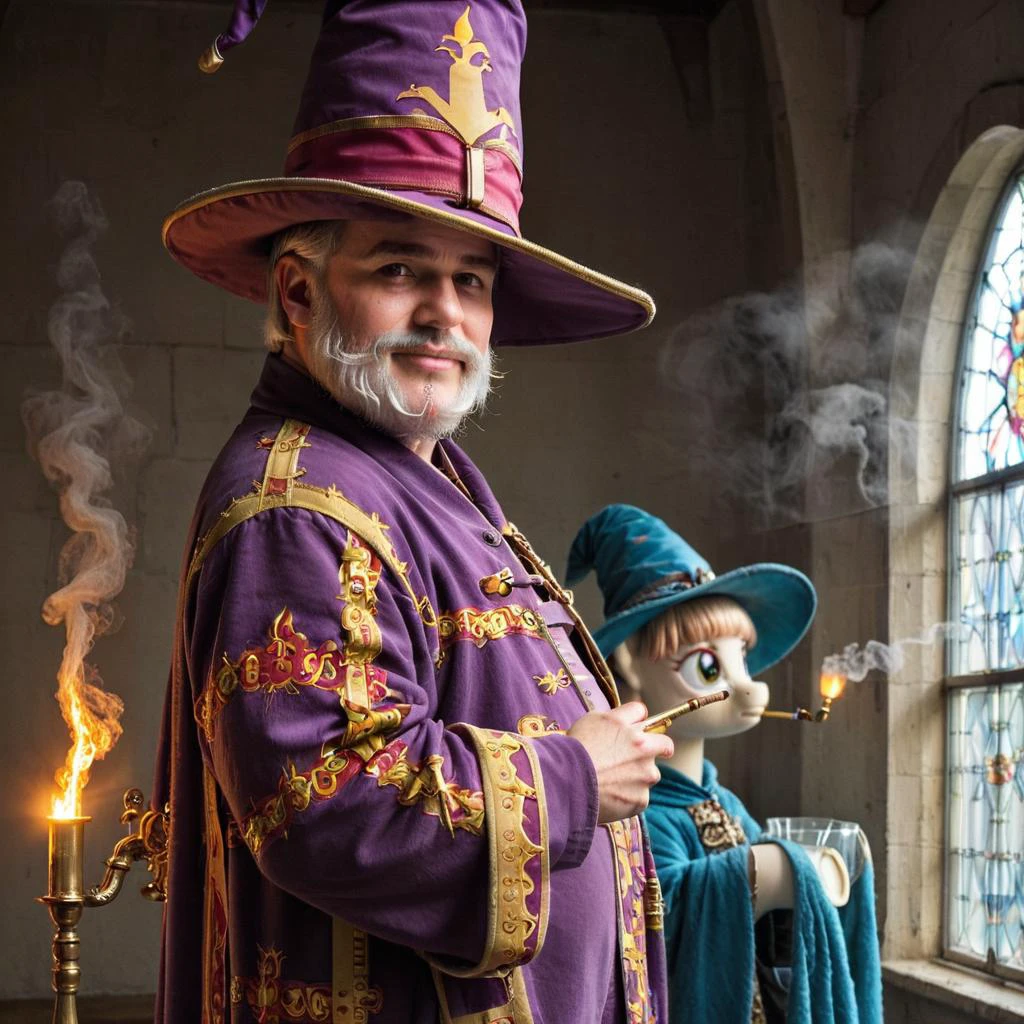 score_8_up,
(macro closeup shot of a shiny green glass bottle,glass bottle,glass bottle, the glass bottle and contents are the center of the image:1.3), 
situated on a wizard's work table,
([:contained inside the green glass bottle is a glowing fire,colorful flames,representing a separate glowing universe, that seems to go on forever,:0.1]:1.3),
(1man,1pony,a wizard and a mlp pony are friends,two friends:1.2),
((in the background a tall frail older man is a  wizard, looking out the window,he has a long white beard, wearing an ornate wizard robe,ornate wizard hat,he smokes a pipe:1.1),
(in the background a real pony is seated next to the wizard:1.5),
BREAK
[:many enchanted devices,books and other materials strewn about the room,spell books,bracelets,rings,swords:0.1]:1.3),
(dramatic lighting,cinematic feel),
([fantastic magical art,::0.1]:1.0)
([:cinematic,real life,realistic,digital photo,raw,imperfect skin,skin texture:0.1]:1.3)