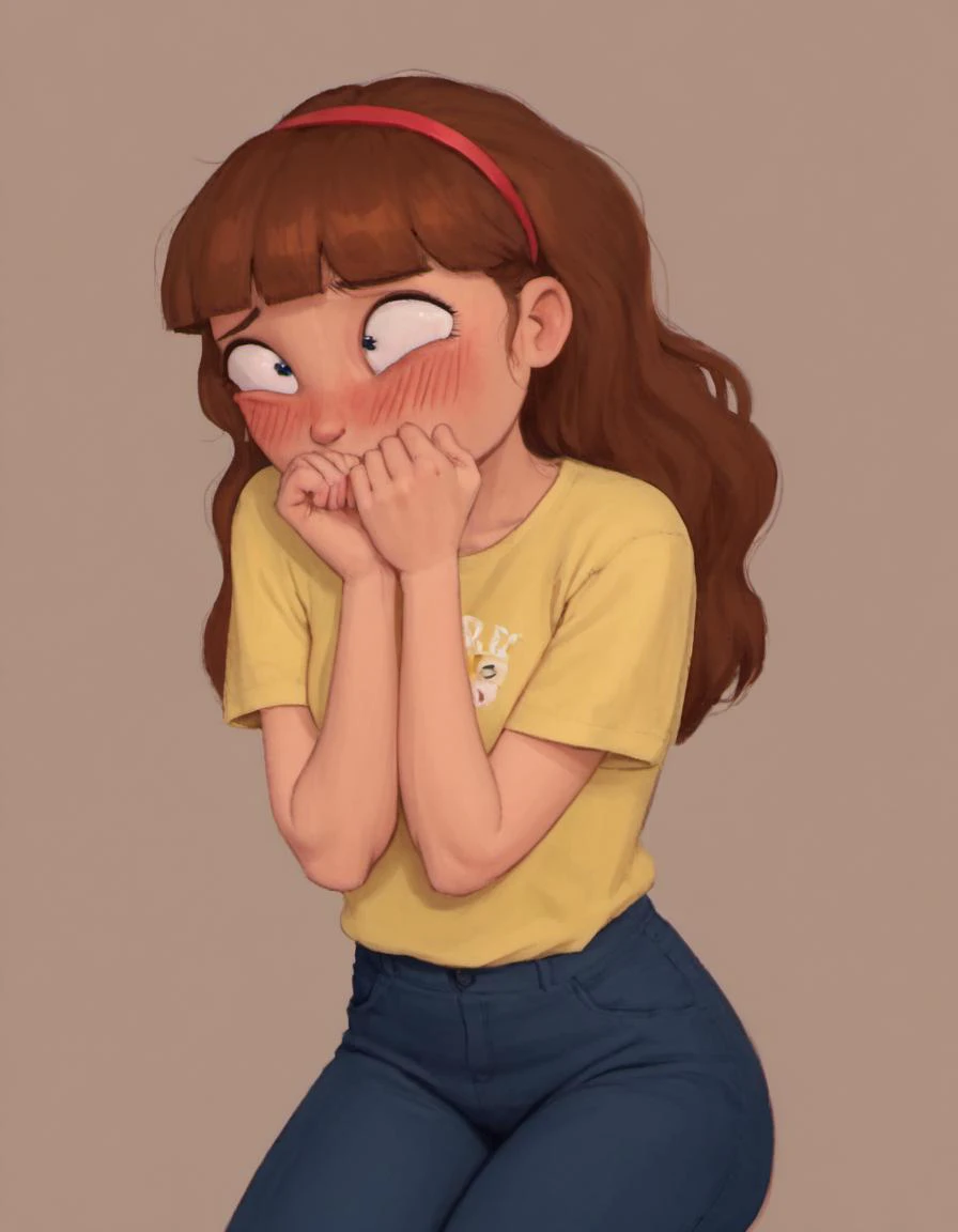 <lora:Morticia:1> morticiasmith, brown hair, 1girl, hairband, (shy:1.99), zPDXL BREAK , score_9, score_8_up, score_7_up