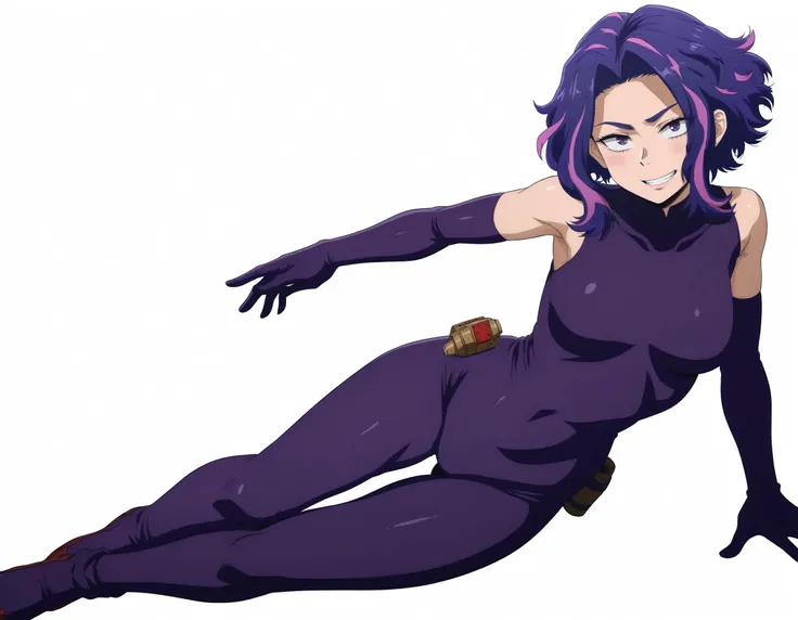 full_body profile, <lora:GreatM8_Style_XL_Pony_Revision:0.65> greatm8 style, <lora:modern_anime_screencap_v1_0:0.65> anime screencap, (highres, best quality), zPDXL, 1girl, solo,
<lora:ladynagant-pdxl-nvwls-v1:0.8> ladynagant, purple hair, streaked hair, short hair, purple eyes, smile, looking at viewer, posing for photo,
bodysuit, sleeveless,
<lora:Pony_DetailV2.0:0.5>
megami monthly magazine cover, white background,