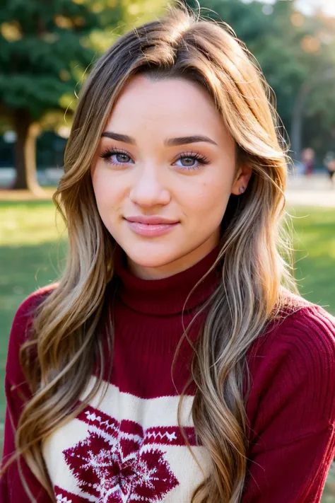 S426_HunterKing, long hair, smiling, modern photo, (wearing red edgPO pullover, edgPO), <lora:edgPullovers:1>, (wearing leggings), (cowboy shot), (35mm, F/2.8) Photo Focus, DOF, Aperture, insanely detailed and intricate, character, hypermaximalist, beautiful, revealing, appealing, attractive, amative, hyper realistic, super detailed, beautiful girl, ((detailed eyes)), long eyelashes, (glossy lips), sitting in the park, picnic, daytime, bright lighting