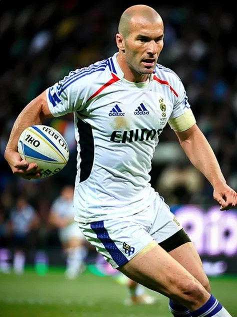 Zizou768, ((playing rugby)), headband, rugby ball, photography, trending on artstation, sharp focus, studio photo, intricate details, highly detailed, by greg rutkowski <lora:Zizou768:0.6>