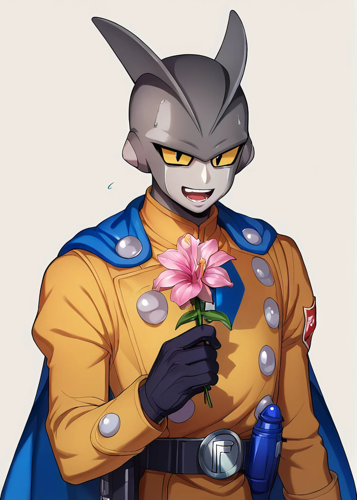 score_9, score_8_up, score_7_up, score_6_up, score_5_up, score_4_up, rating_safe, (young:1.5),
BREAK
masterpiece, best quality, absurdres, unity 8k wallpaper, official art, official style,
BREAK
(1boy, solo, male focus:1.3), (taniguchi:1.5),
detailed hair, transparent hair, looking at viewer,
BREAK
Delicate eyes, beautiful eyes, detailed eyes, ((upper body))
hi res, detailed, perfect bow,outdoor, (smile, teeth, open mouth),
dutch angle,clean, beautiful face, pure face, pale skin, (holding flower:1.3),
(hyper extreme detailed:1.05), stunning lighting effects, warm light projection,
BREAK
gamma 2, 1boy, grey skin, yellow sclera, black eyes, shark fins, yellow jacket, yellow pants, blue cape, blue print, blue gun, black belt, black gloves, black boots, red ribbon shoulder patch
BREAK
(((((zPDXL)))) , <lora:taniguchi:1.5> <lora:GammasPony:1>