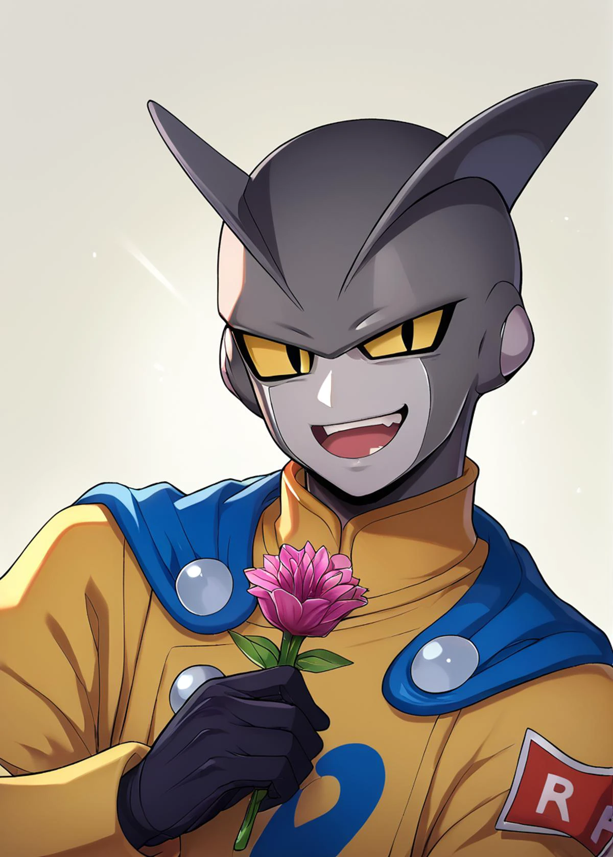 score_9, score_8_up, score_7_up, score_6_up, score_5_up, score_4_up, rating_safe, (young:1.5),
BREAK
masterpiece, best quality, absurdres, unity 8k wallpaper, official art, official style,
BREAK
(1boy, solo, male focus:1.3), (taniguchi:1.5),
detailed hair, transparent hair, looking at viewer,
BREAK
Delicate eyes, beautiful eyes, detailed eyes, ((upper body))
hi res, detailed, perfect bow,outdoor, (smile, teeth, open mouth),
dutch angle,clean, beautiful face, pure face, pale skin, (holding flower:1.3),
(hyper extreme detailed:1.05), stunning lighting effects, warm light projection,
BREAK
gamma 2, 1boy, grey skin, yellow sclera, black eyes, shark fins, yellow jacket, yellow pants, blue cape, blue print, blue gun, black belt, black gloves, black boots, red ribbon shoulder patch
BREAK
(zPDXL:1.5), <lora:taniguchi:1.5> <lora:GammasPony:1>