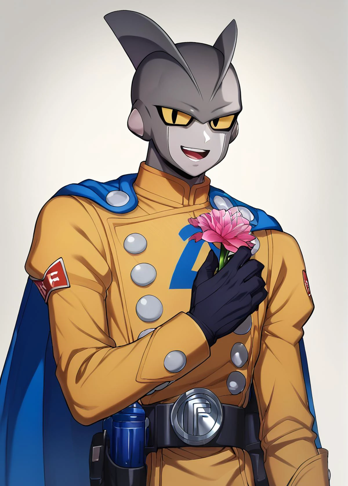 score_9, score_8_up, score_7_up, score_6_up, score_5_up, score_4_up, rating_safe, (young:1.5),
BREAK
masterpiece, best quality, absurdres, unity 8k wallpaper, official art, official style,
BREAK
(1boy, solo, male focus:1.3), (taniguchi:1.5),
detailed hair, transparent hair, looking at viewer,
BREAK
Delicate eyes, beautiful eyes, detailed eyes, ((upper body))
hi res, detailed, perfect bow,outdoor, (smile, teeth, open mouth),
dutch angle,clean, beautiful face, pure face, pale skin, (holding flower:1.3),
(hyper extreme detailed:1.05), stunning lighting effects, warm light projection,
BREAK
gamma 2, 1boy, grey skin, yellow sclera, black eyes, shark fins, yellow jacket, yellow pants, blue cape, blue print, blue gun, black belt, black gloves, black boots, red ribbon shoulder patch
BREAK
(((((zPDXL)))) , <lora:taniguchi:1.5> <lora:GammasPony:1>