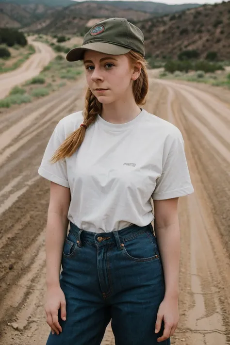 RAW photo, <lora:Simone-CV1-000005:1> simone giertz, ((on a dirt road)) red sleeves, Quality Tumblr (high detailed skin:1.2), 8k uhd, dslr, soft lighting, high quality, film grain, Fujifilm XT3