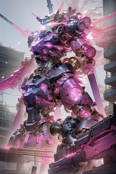 On the moon,barren planets, ruins, holding_weapon, no_humans, glowing,gold robot, building, glowing_eyes,pink mecha, science_fiction,  realistic,mecha,blue sky,neon,cyberpunk,storms,SNM,sakura,
<lora:SNM:0.0> <lora:colouredglazecd-000007:0.8>