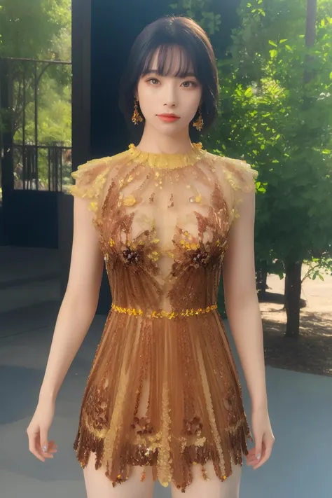 ((((ultra illustrated style:1.0)))),best quality,best animated,masterpiece,ray tracing, global illumination,sp,see-through,head, 1girl, solo, standing, looking at viewer, outdoors, cowboy shot,dress