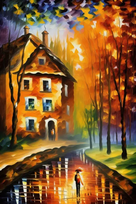 <lora:Leonid Afremov Style:1>Leonid Afremov Style - village Picture in Style of Leonid Afremov